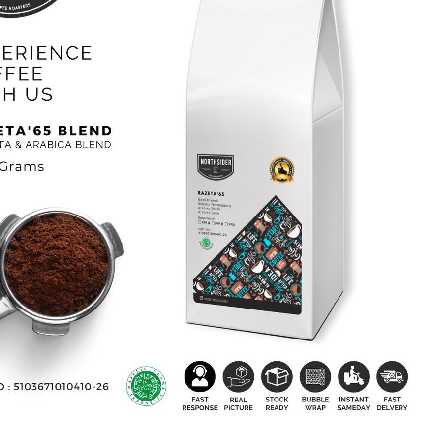 

♦ BIJI KOPI SUSU RAZETA'65 BLEND ROBUSTA-ARABIKA - 1KG NORTHSIDER COFFEE ✲