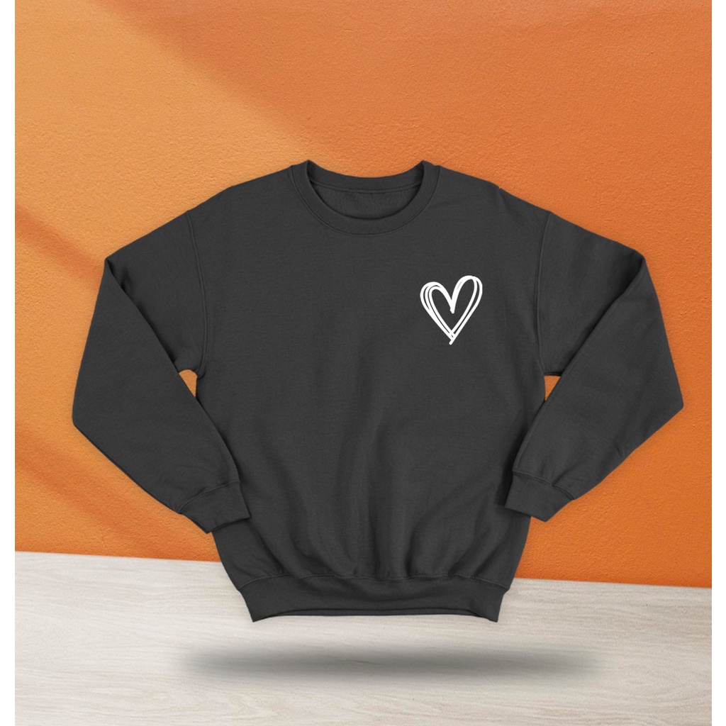 SWEATER UNISEX OVERSIZE SIMPLE HEART OBLONG // CREWNECK WANITA PRIA SIZE M TO XXL FLEECE TEBAL LEMBUT TERBARU,