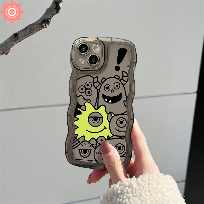 IPHONE Kartun Imut Little Monter Case Kompatibel Untuk Iphone11Xr 8 6 14 7 6s Plus 7Plus X13 11 12 14 Pro Max XS Max SE 2020 Lembut Tpu Wavy Edge Back Cover