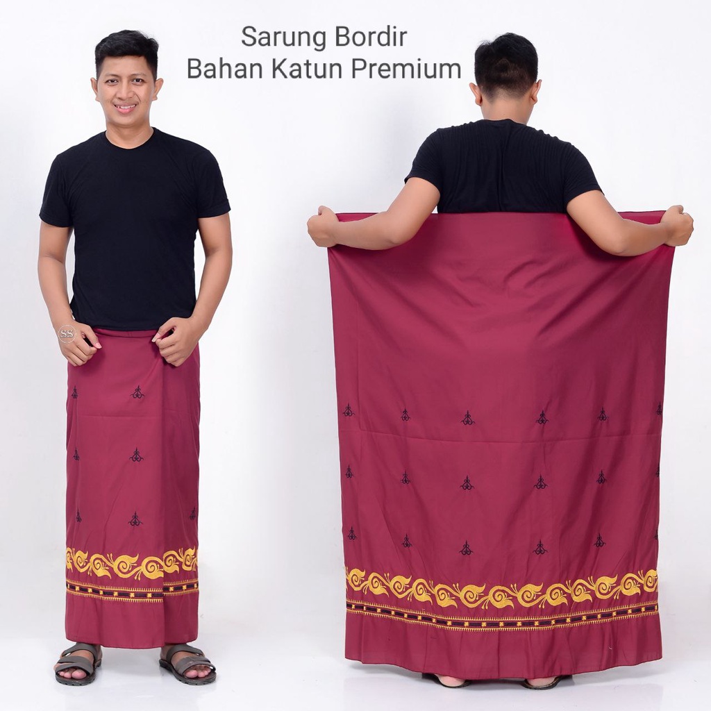 Sarung Katun Bordir Polos Dewasa / Sarung Bordir Aceh Premium / Sarung Wadimor / Sarung Bhs / Sarung Pria