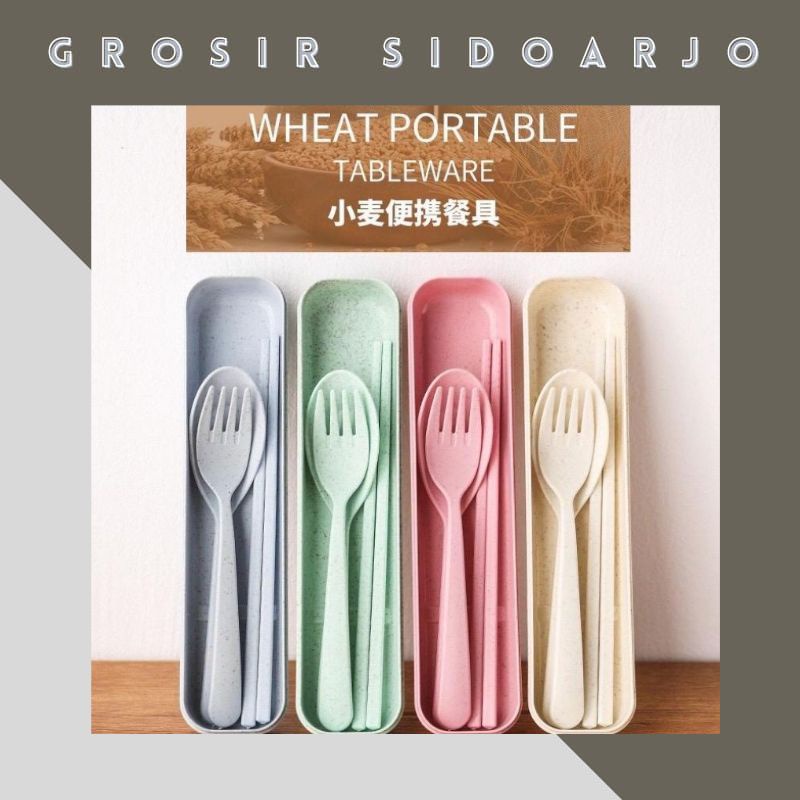Sendok Garpu Sumpit Portable Wheat / Sendok Garpu Set plastik