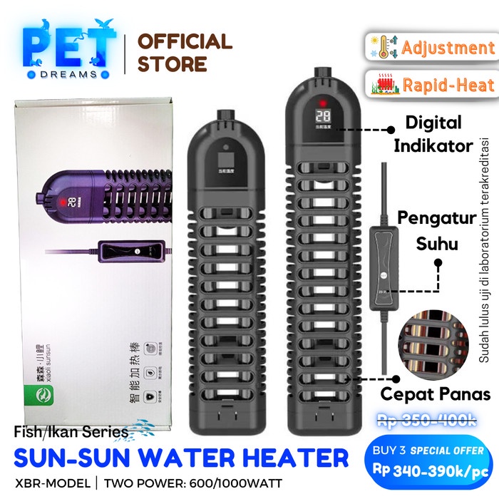 DIGITAL AQUARIUM WATER HEATER PENGHANGAT PEMANAS KOLAM AIR IKAN SUNSUN