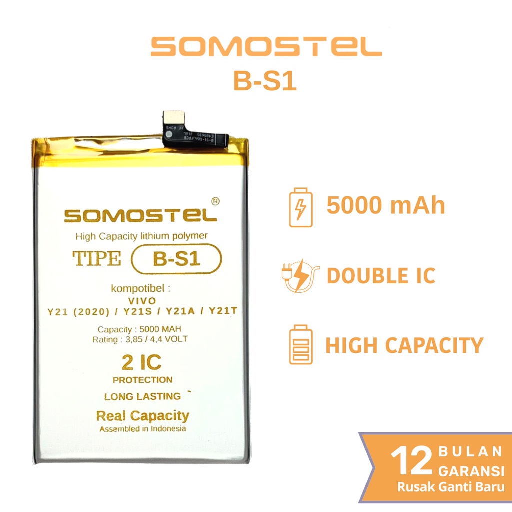 Somostel - B-S1 Vivo Y21 2020 / Y21s / Y21A / Y21T Batre Batrai Baterai