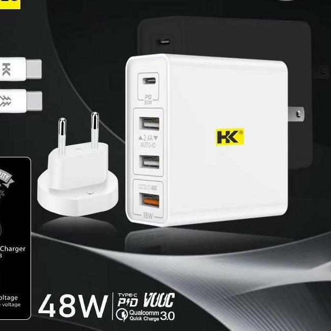 ✾ CHARGER HK 48W 3USB PD QUALCOMM 3.0 VOOC TYPE C TO C HK D23 ✿