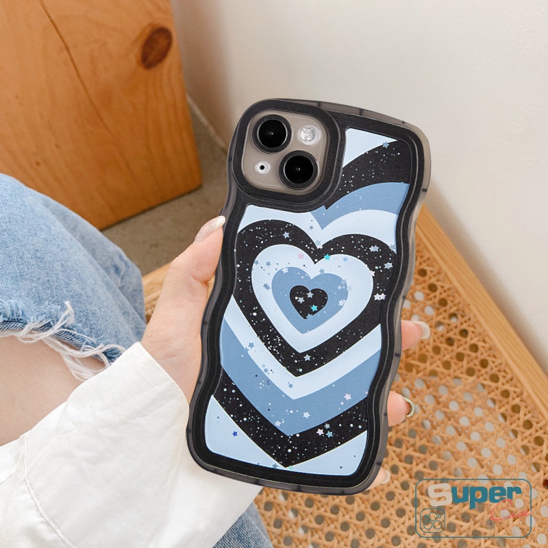 Bling Stars Case Untuk Realme C15 C55 C21Y 10 8i C25Y C12 9i 6i 5c33 C25 C30 C25s C11 8 8Pro C17 C20 C20A 9 9Pro+C3 7i 5i 7love Heart Wavy Edge Pattern Soft Silicon TPU Case