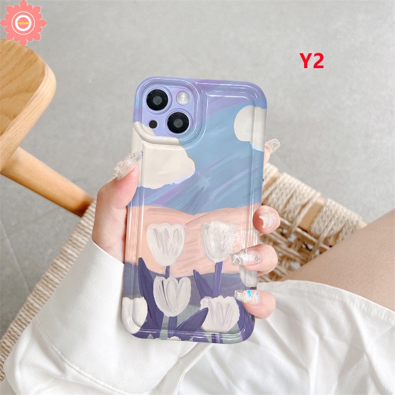 Fresh Art Flower Tulips Casing Untuk Redmi 12C 10 9 10C 9T 9C NFC A1 10A 9A Redmi Note 11 10 8 10s 9 11s POCO F4 Lukisan Minyak Flowers Airbag Shockproof Soft TPU Cover