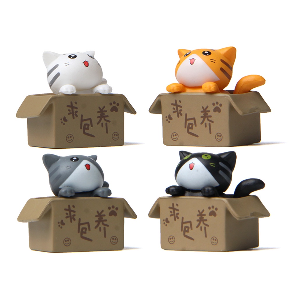 Paper Box Cat Mini Kucing Patung Dekorasi Kue Mini Fairy Garden Resin Craft Ornamen Mainan