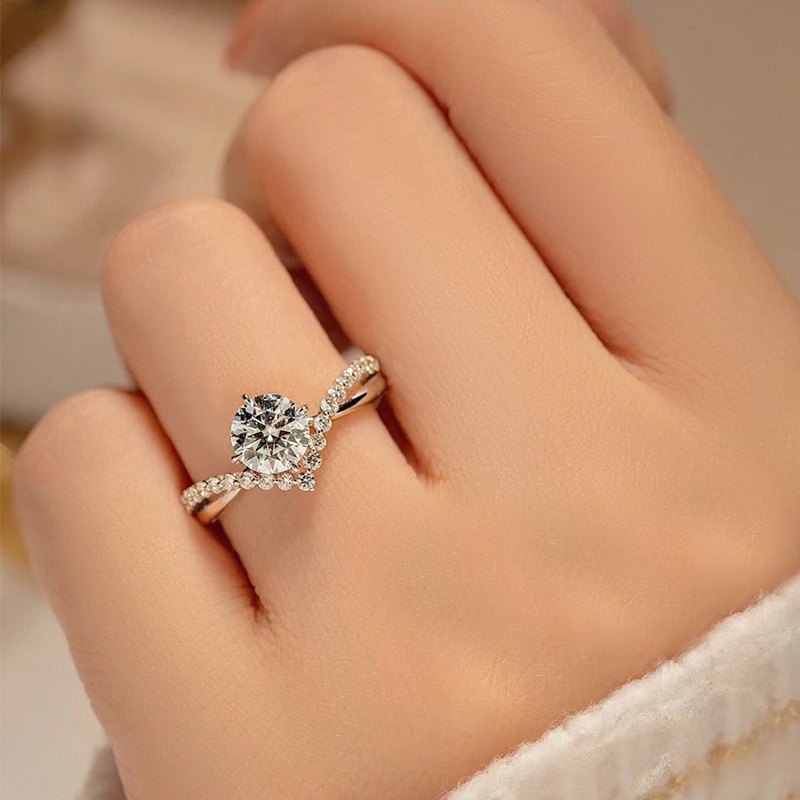 Elegan Korea Mahkota Zirkon Berlian Imitasi S925 Perak Baja Titanium Pernikahan Pertunangan Rings Untuk Wanita Fashion Perhiasan Adjustable Size