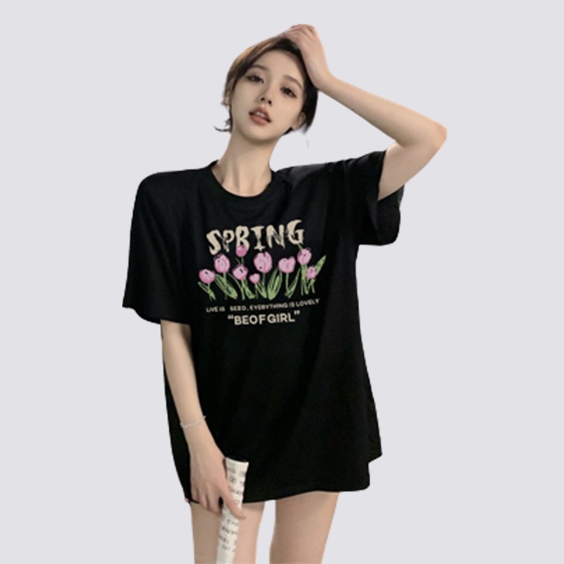 XIAOZHAINV Korean Style Tulip Pattern Printing Kaos Wanita A0019