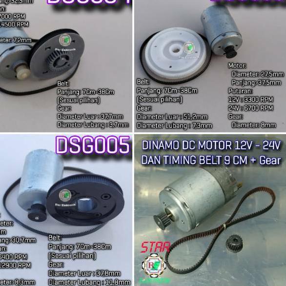 >D2289) ⭐⭐⭐⭐⭐ Paket GB001B9 DINAMO DC MOTOR 12V - 24V DAN TIMING BELT 9 CM atau 36~37,5cm GENERATOR 
