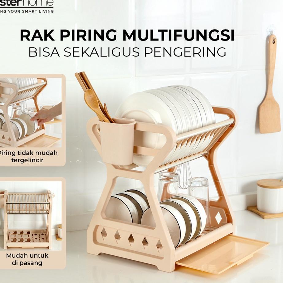 ☇ Masterhome Rak Piring Plastik 2 Susun Serbaguna Tempat Sendok Gantung ❈