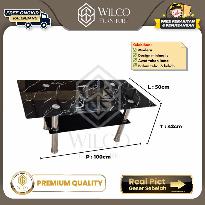Meja Tamu Marmer Hitam / Meja Marmer Kaki Besi / Meja Tamu 2 Tingkat