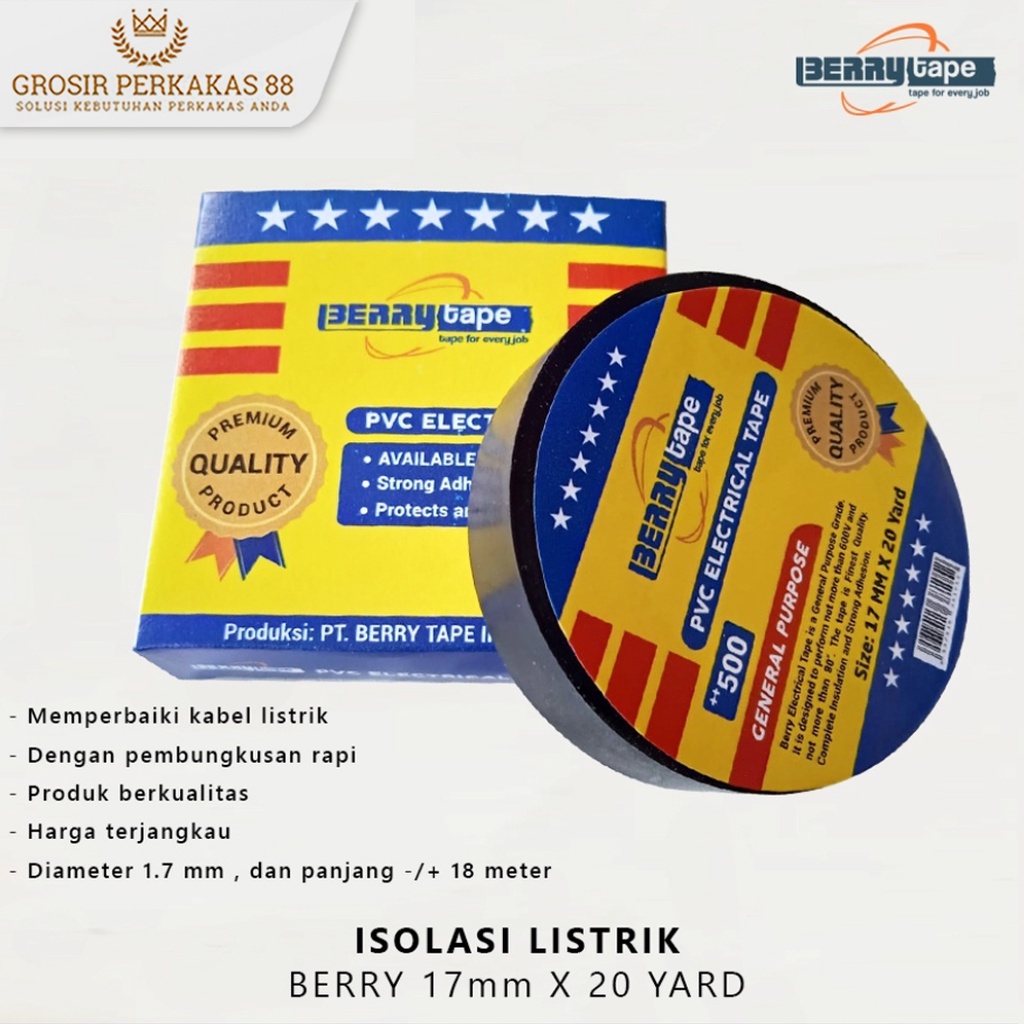 

Isolasi Listrik Solasi Kabel Selotip Lakban Hitam Solatip Bery 18 meter