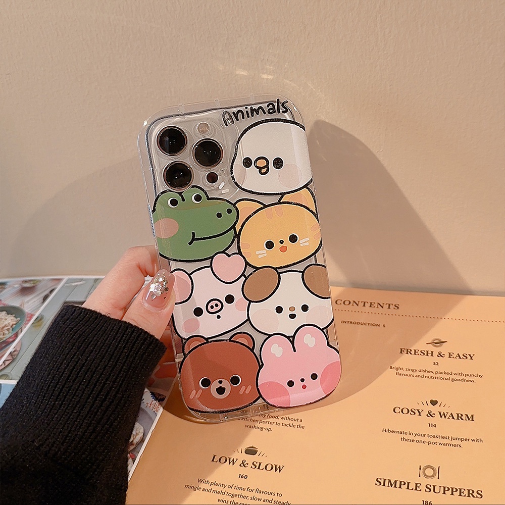 IPHONE Kelinci Lucu Kodok Beruang Zoo Kartun Silikon Case Untuk Iphone14 11 12 13 PRO MAX Casing Cover Pelindung AT0061