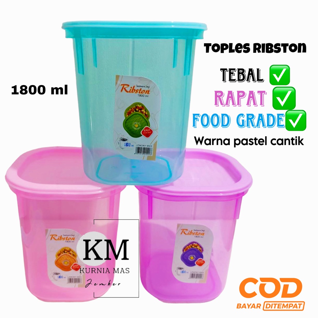 Toples Kotak Sealware Segi 1800 ML RIBSTON Wadah Toples Plastik Kue Lebaran Wadah Makanan Kotak Susu