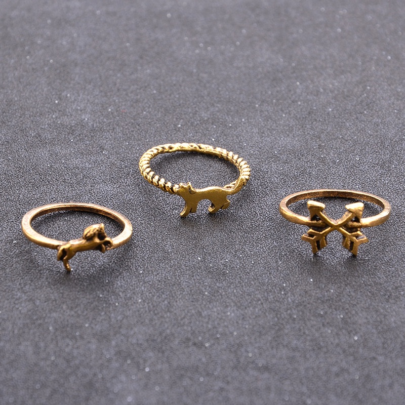 Fashion Eropa Dan Amerika Vintage Paduan Set Daun Rubah Gajah Cincin12Cincin