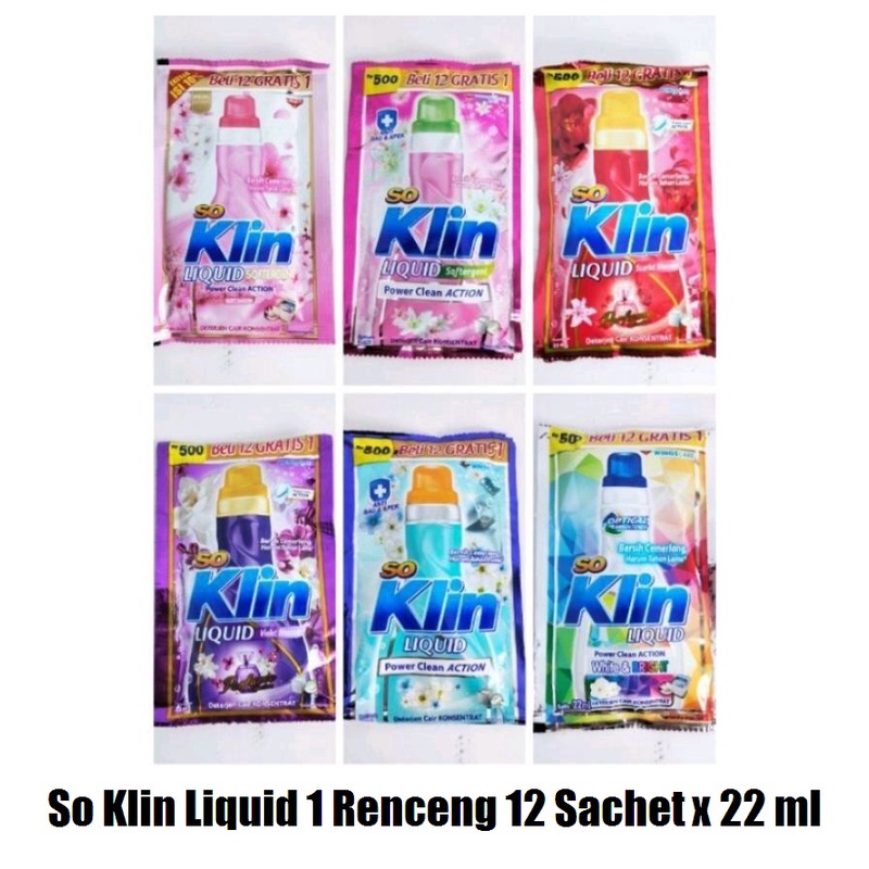 So Klin Liquid 1 Renceng 12 Sachet x 22 ml All Varian - So Klin Cair Sachet