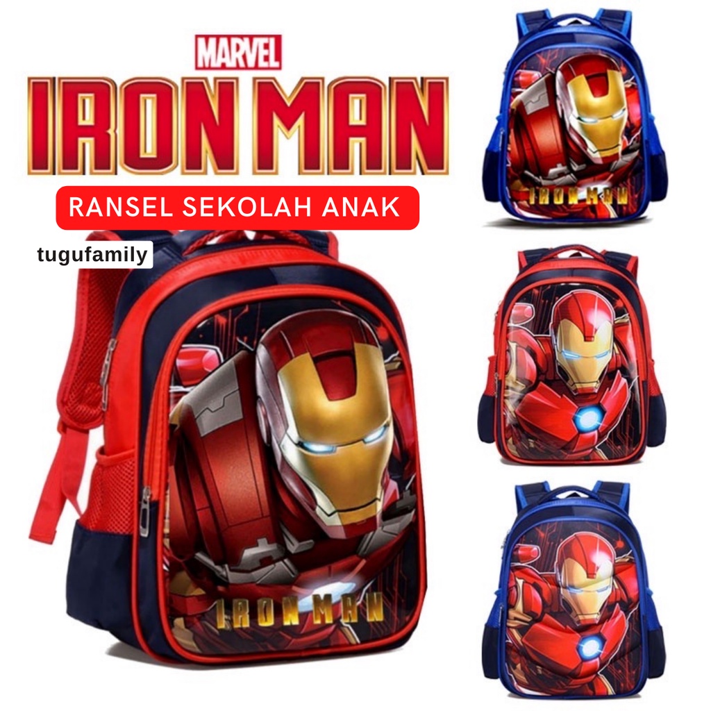 TERBARU RANSEL ANAK IRONMAN UKURAN 38X13X26 CM - TAS SEKOLAH TK-SD RANSEL ANAK LAKI-LAKI KARAKTER TAS MARVEL SUPERHERO IMPORT 3D EMBOSS BAHAN DINIR 300