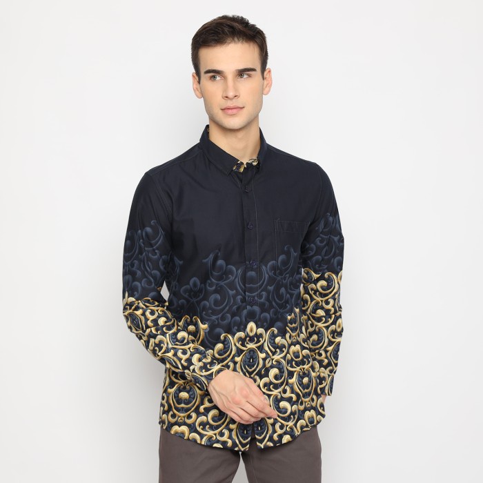 Terlaris Ricardo Kemeja Pria Batik Navy Lengan Panjang 32294