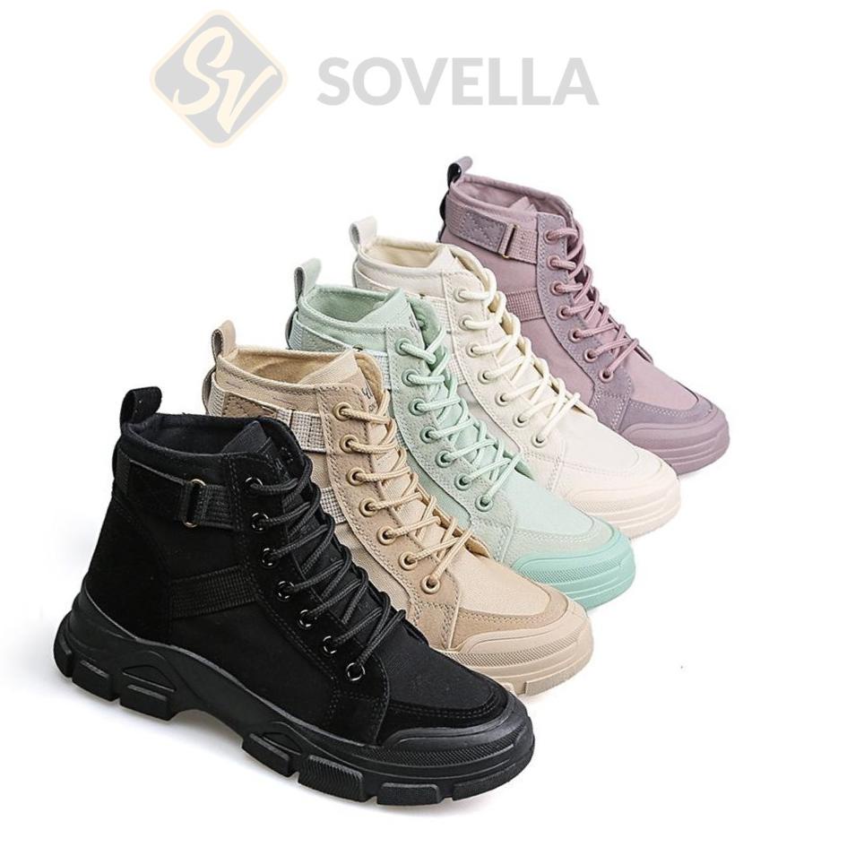 Original SOVELLA Lizza Sepatu Sneakers Boots Wanita Import Hitam Violet buruan