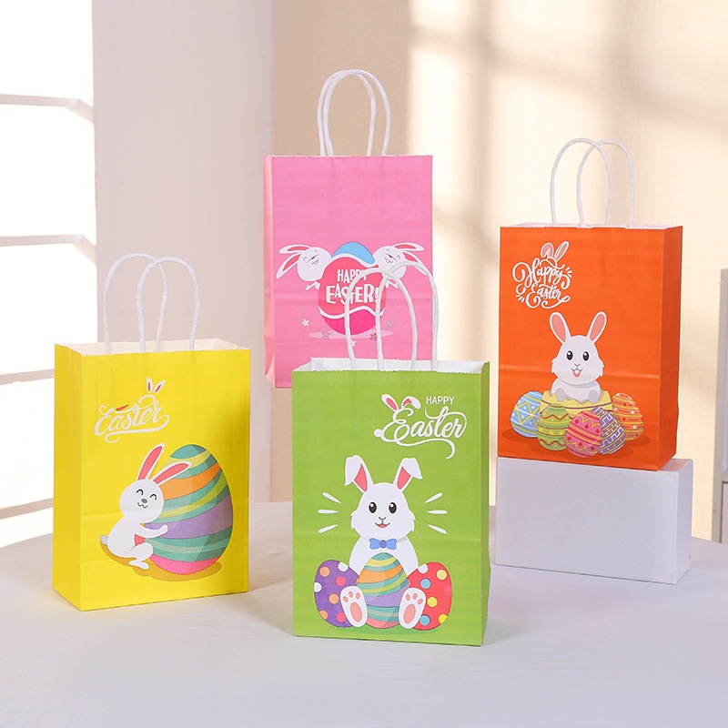 Easter Kraft Bag With Handle/Kantong Kemasan Cookies Kelinci Kelinci Lucu/Perlengkapan Dekorasi Pesta Happy Easter