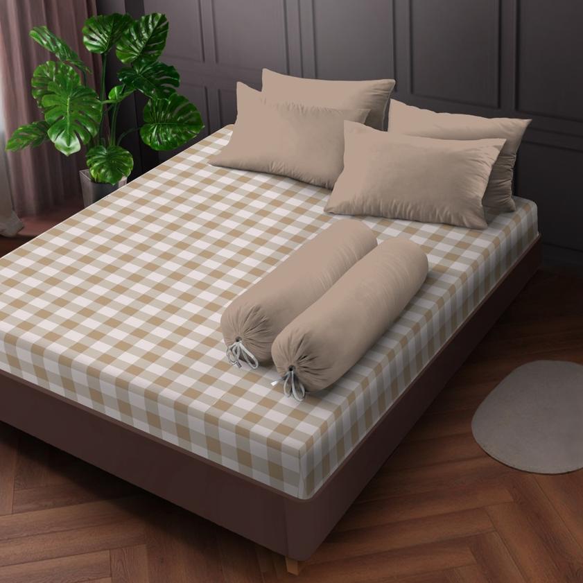 ♘ Kintakun Sprei Flat /200 Litani Aesthetic Dluxe Microtex Coklat ▼