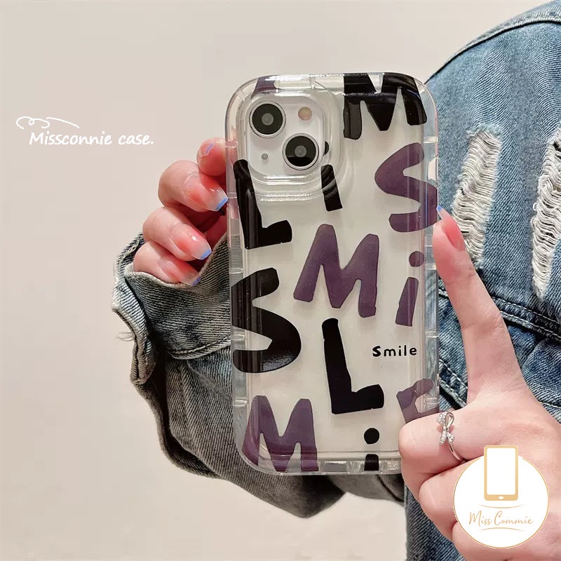 Ins Fashion Graffiti Letter Airbag Phone Case Kompatibel Untuk iPhone 7Plus 11 13 14 12 Pro MAX 6 8 6S Plus XR X XS MAX Lucky Soft Tpu Shockproof Back Cover