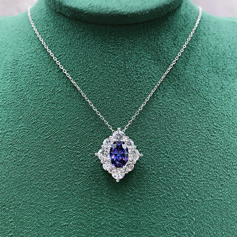 Kalung Warna Silver Liontin Cubic Zirconia Biru Untuk Wanita Temperamen Elegan Pesta Ulang Tahun Pernikahan Fashion Perhiasan