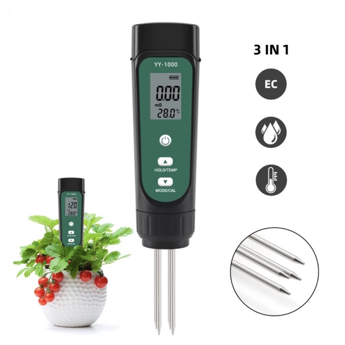 Terlaris Tester Tanah 3 In 1 Soil Ec Temperature Meter Moisture Garden Yy-1000