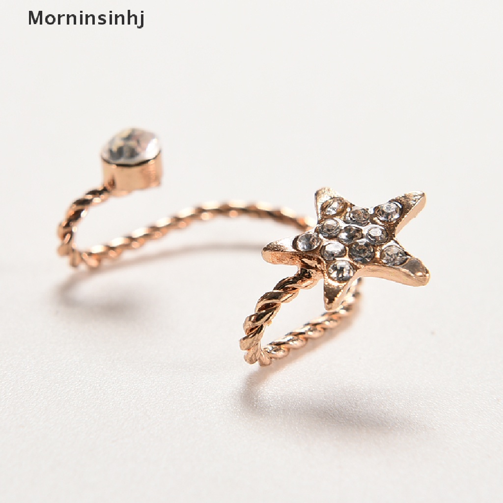 Mornin Wanita Fashion Berkilau Kristal Pentagram Telinga Klip Trendi Manset Telinga Stud Earings id