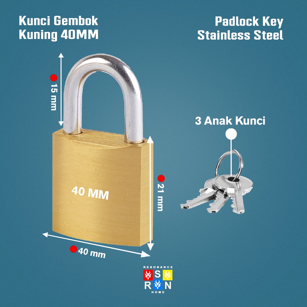 Kunci Gembok Koper Kuning l Kunci Mini l 40 mm Resonance Home