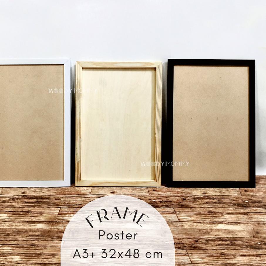 ✩ Frame  A3+ 32x48 cm A3 plus - Bingkai Kayu Pinus Natural - Pigura Figura Minimalis ❉