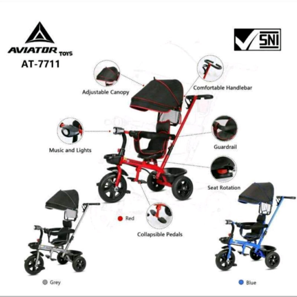 Tricycle Exotic AT 7711, ET 1267 dan ET 706-7 ada Musik dan Lampu. Dorongan anak bayi sepeda anak roda tiga 3 kereta dorong anak bayi.