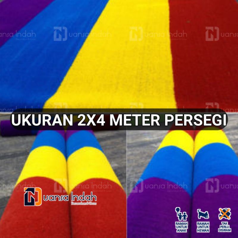 rumput sintetis swiss pelangi import 4 warna ukuran 2x4 meter persegi