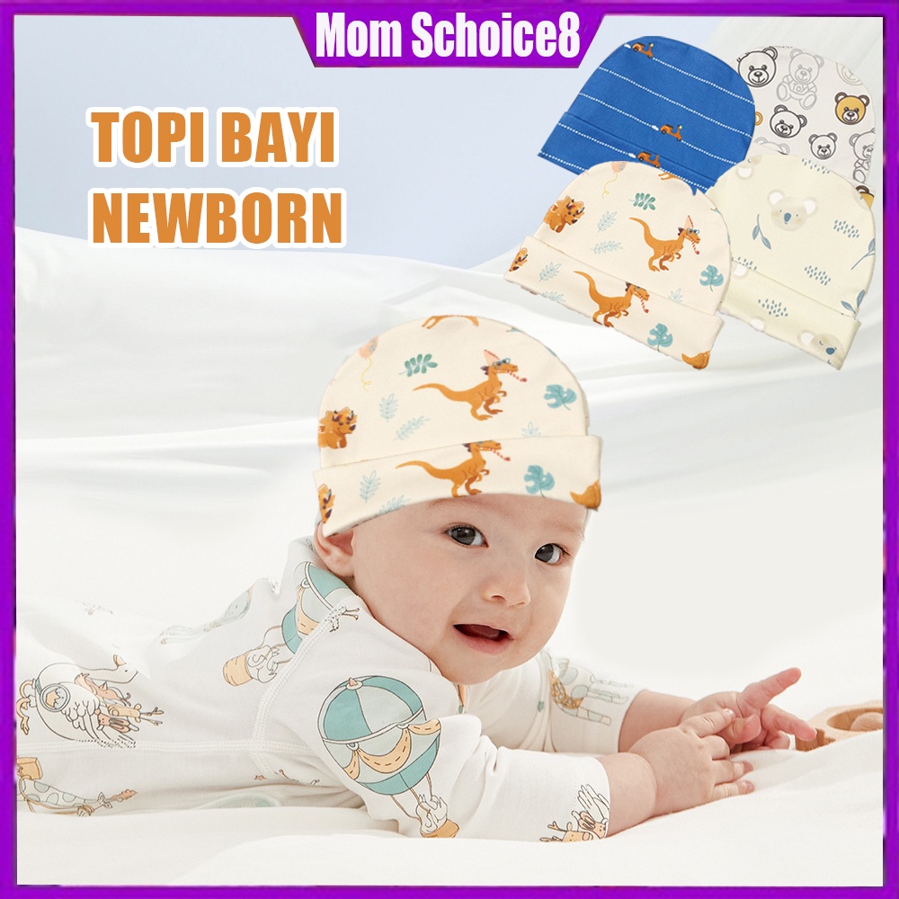 Mom Schoice Topi Bayi Newborn lucu Topi Kupluk Bayi Perlengkapan Bayi Baru Lahir Topi Bulat Bayi