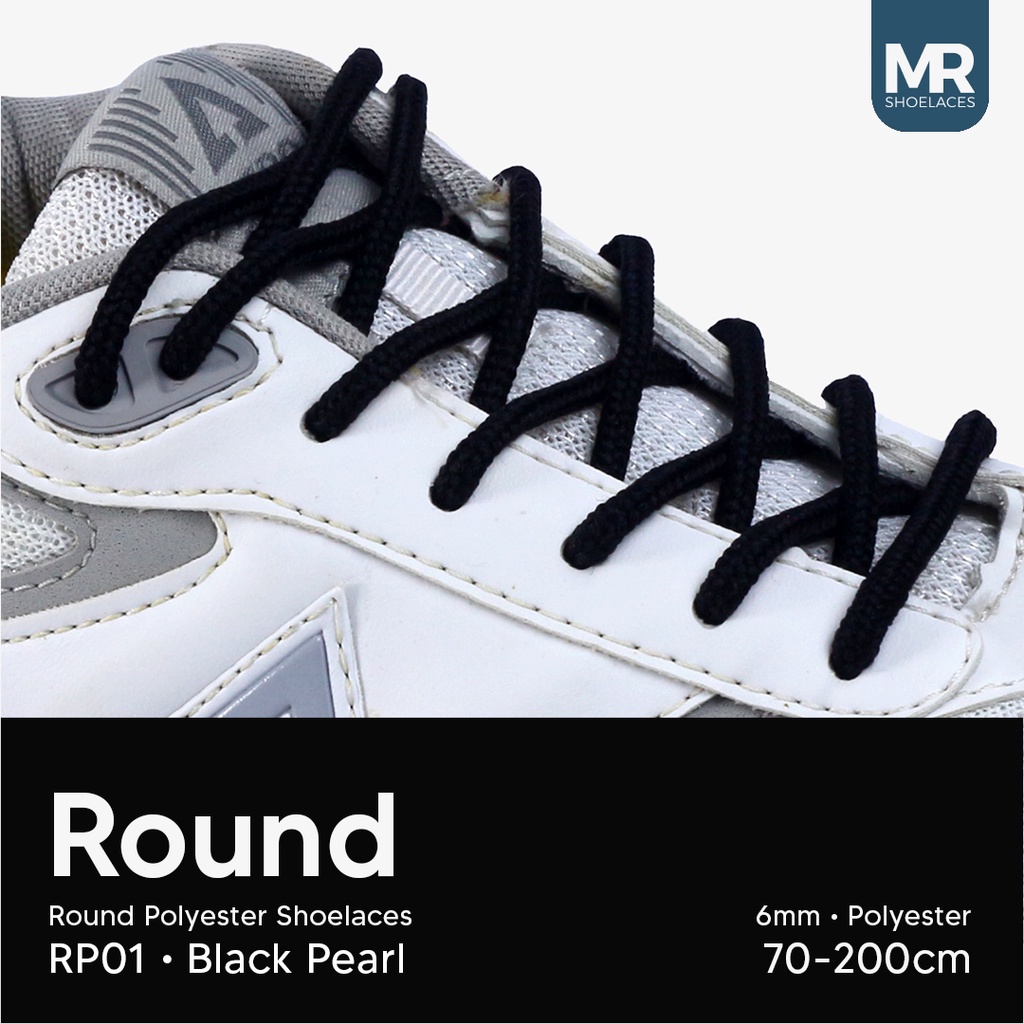 MR Shoelaces RP01 Hitam (Black) Tali Sepatu Bulat Round 6mm Polyester 90cm-200cm