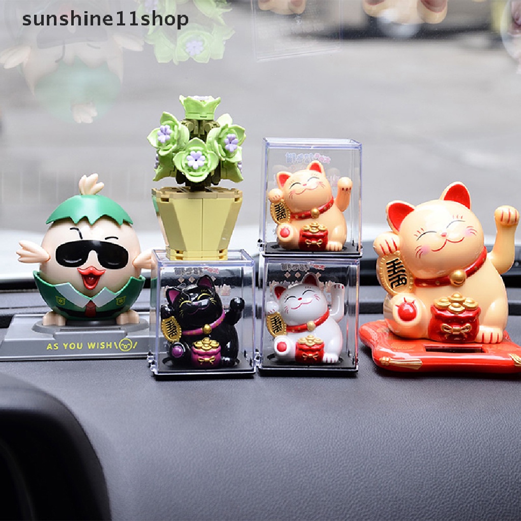 Sho Lucky Cat Dekorasi Mini Solar Melambai Otomatis Lucky Cat Hiasan Mobil Kue Baking Patung Patung Ornamen Desktop Rumah N