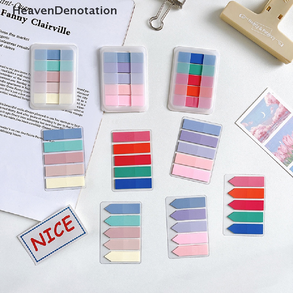 [HeavenDenotation] 1set Vintage Morandi Warna Transparan Sticky Notes Paster Stiker Kreatif PET Notepad Indeks Bendera Titik Kunci Label Bookmark Alat Tulis HDV