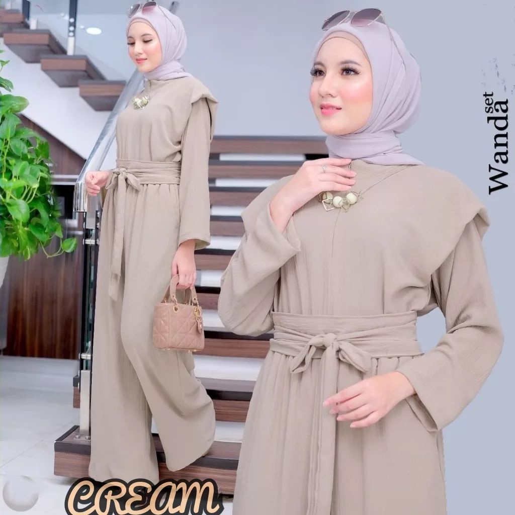 Stelan wanita muslimah wanda set fashion muslim perempuan bahan crinkle kekinian terbaru 2023