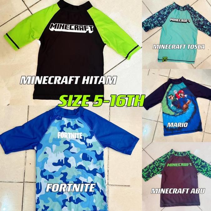 MINECRAFT baju renang anak laki laki atasan cowok surfing beach UPF50+