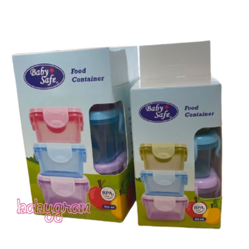 Babysafe food container tempat makan FC002 FC003 Baby Safe Food Container set isi 3 60ml 150ml