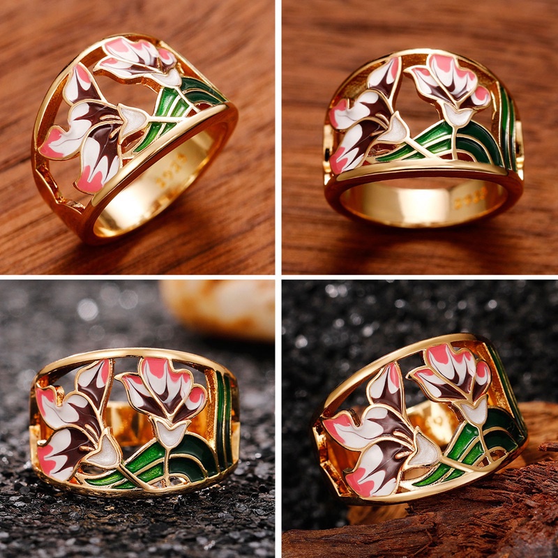 Cincin Bunga Enamel Buatan Tangan Kreatif Wanita Untuk Pesta Upacara Pernikahan Warna Cerah Perhiasan Jari Fashion