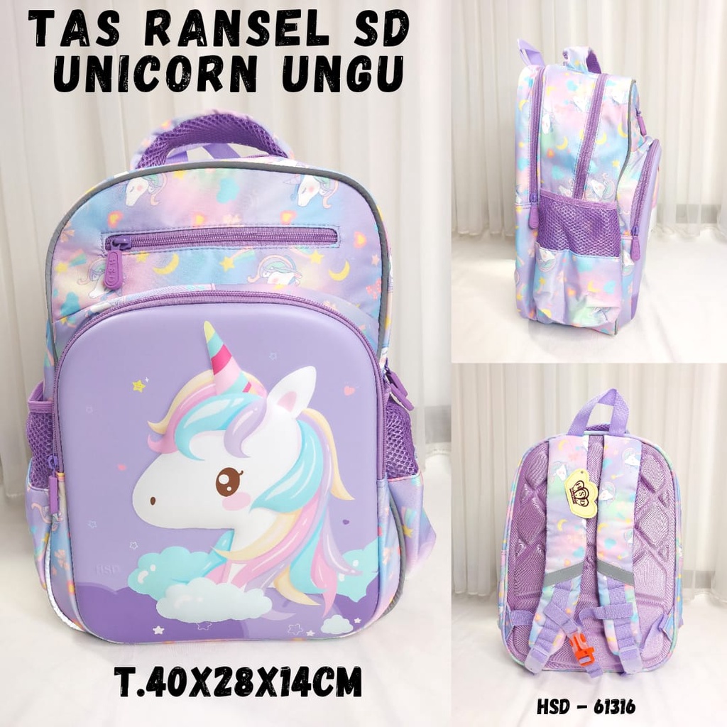 Tas Ransel Sekolah Anak Perempuan Timbul ukuran  SD Unicorn Premium Import