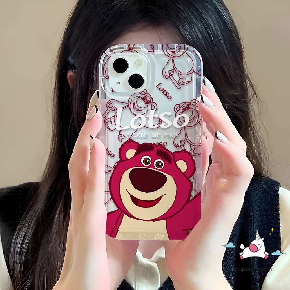 Airbag Shockproof Phone Case Kompatibel Untuk iPhone 11 Pro MAX 6 6S 78 Plus 14 13 12 Pro MAX XR X XS MAX Kartun Lucu Manyo Strawberry Bear Transparan Bening Soft Casing Cover