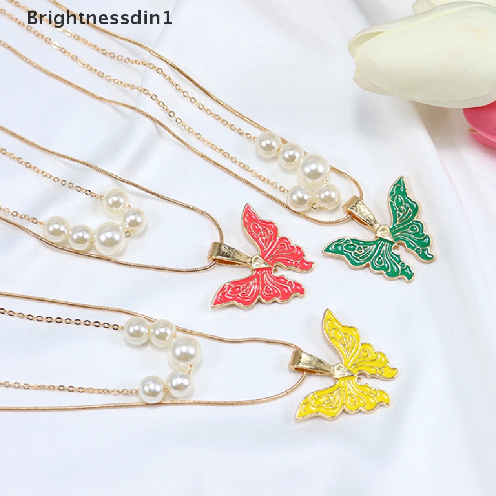 [Brightnessdin1] Fashion Wanita Kalung Kupu-Kupu Thai Pop Butterfly Pearl Necklace Double Choker Chains Butik Perhiasan