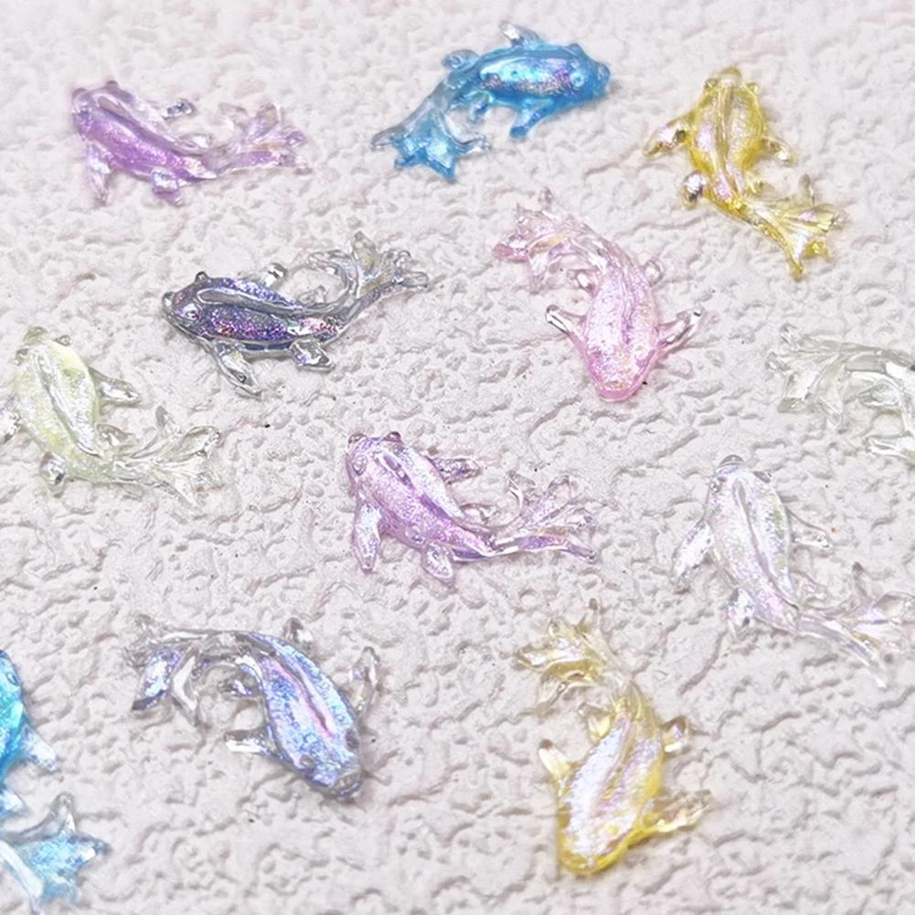 100pcs/bag 3D Resin Glitter Kristal Aurora Warna Ikan Mas Manicure Ornamen Kawaii Transparan DIY Nail Art Dekorasi Aksesoris