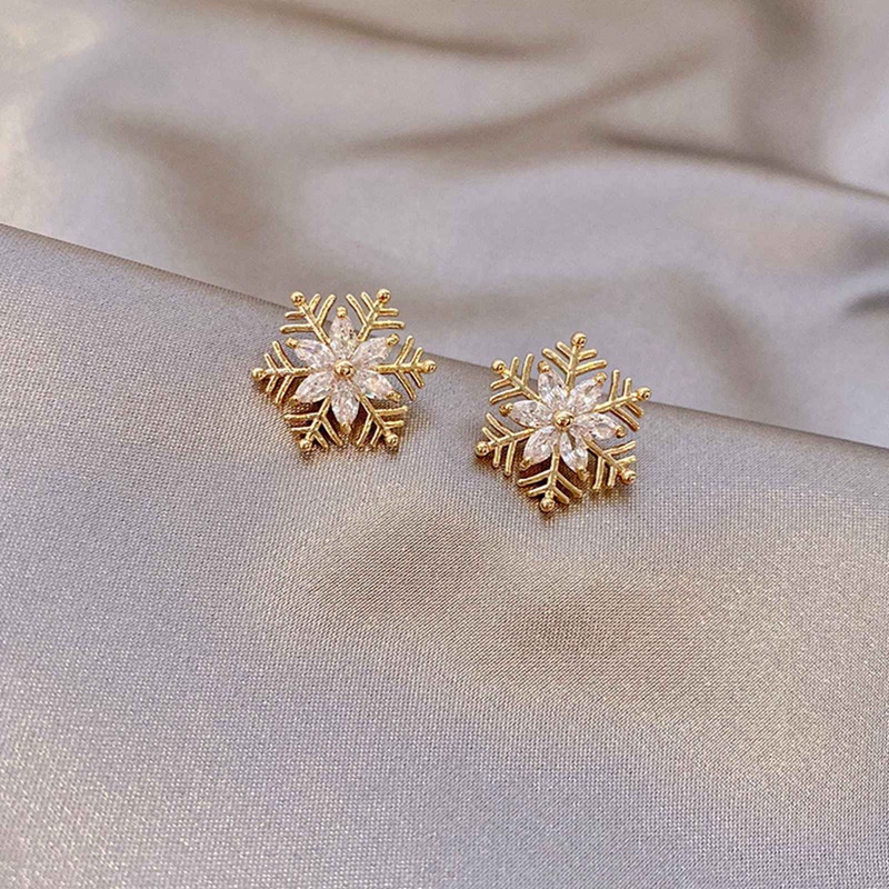 Kristal Zirkon Snowflake Stud Earrings Untuk Wanita Berlian Imitasi Mengkilap Pesona Anting-Anting Gadis Natal Tahun Baru Ulang Tahun Perhiasan Hadiah