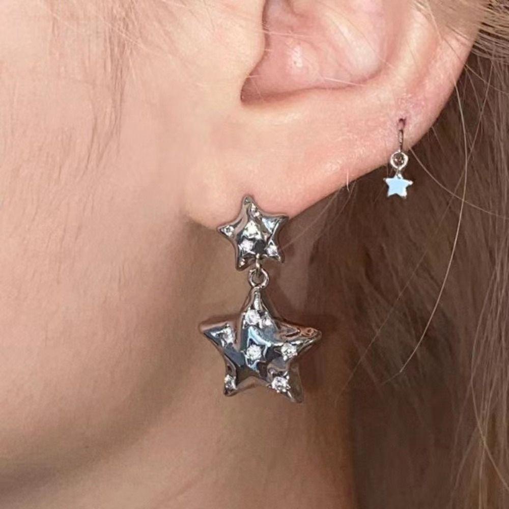 Needway   Pentagram Star Stud Earring Kepribadian Anting Korea Sederhana Pesta Desain Fashion Warna Solid Temperamen Peri Telinga Tulang Kuku