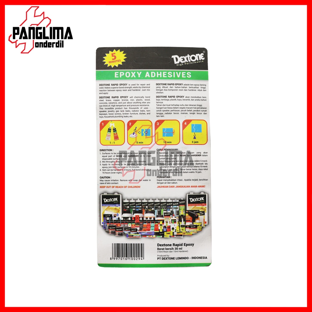 Lem Dextone Epoxy Adhesive 5 Menit New Rapid Formula 2x15 30 ml Besi Keramik Kayu Kaca Aluminium Baja Perekat Kuat Hardener Resin Clear Color Campur