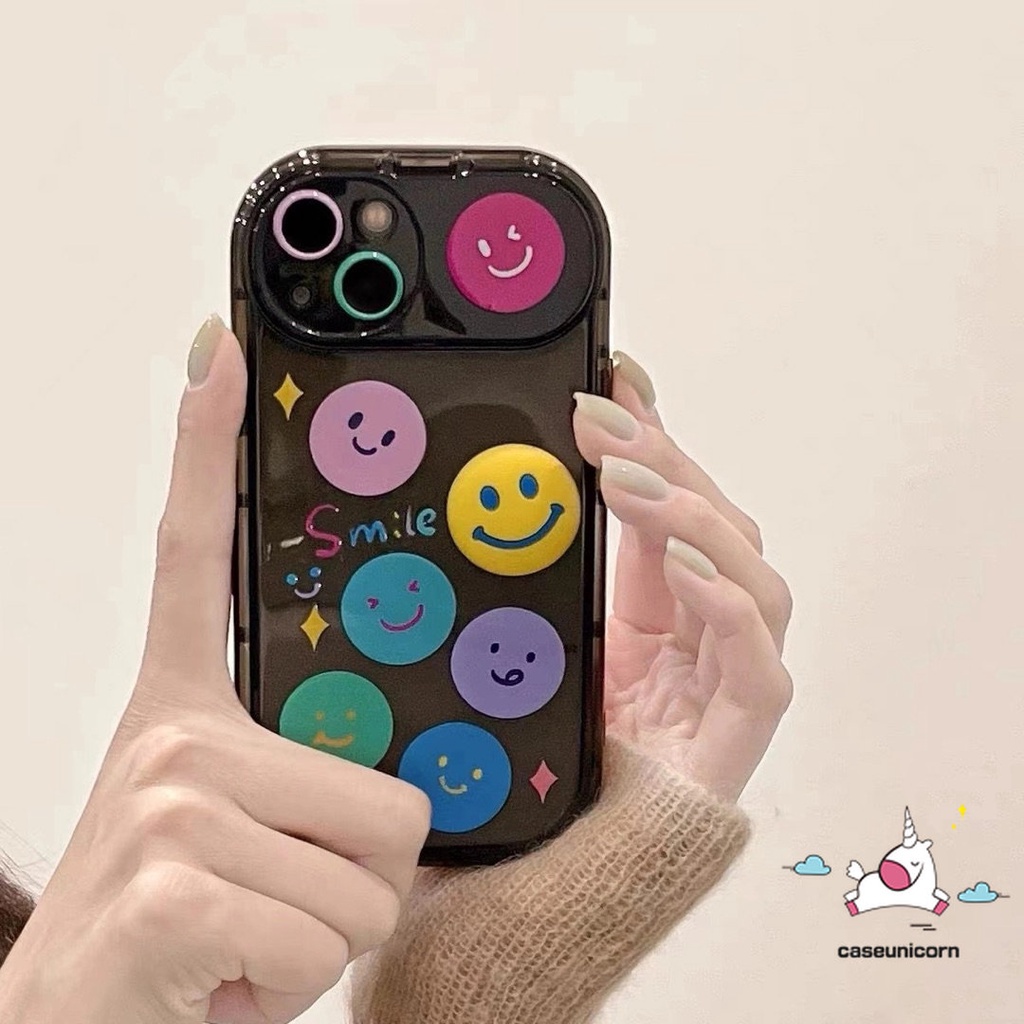 Casing Ponsel Kompatibel Untuk IPhone 7plus 8plus 11 14 13 12 Pro Max7 8 14 Plus XR X XS MAX SE Kreatif Flip Make Up Cermin Kartun Lucu Smiley Smile Lembut TPU Silicon Case
